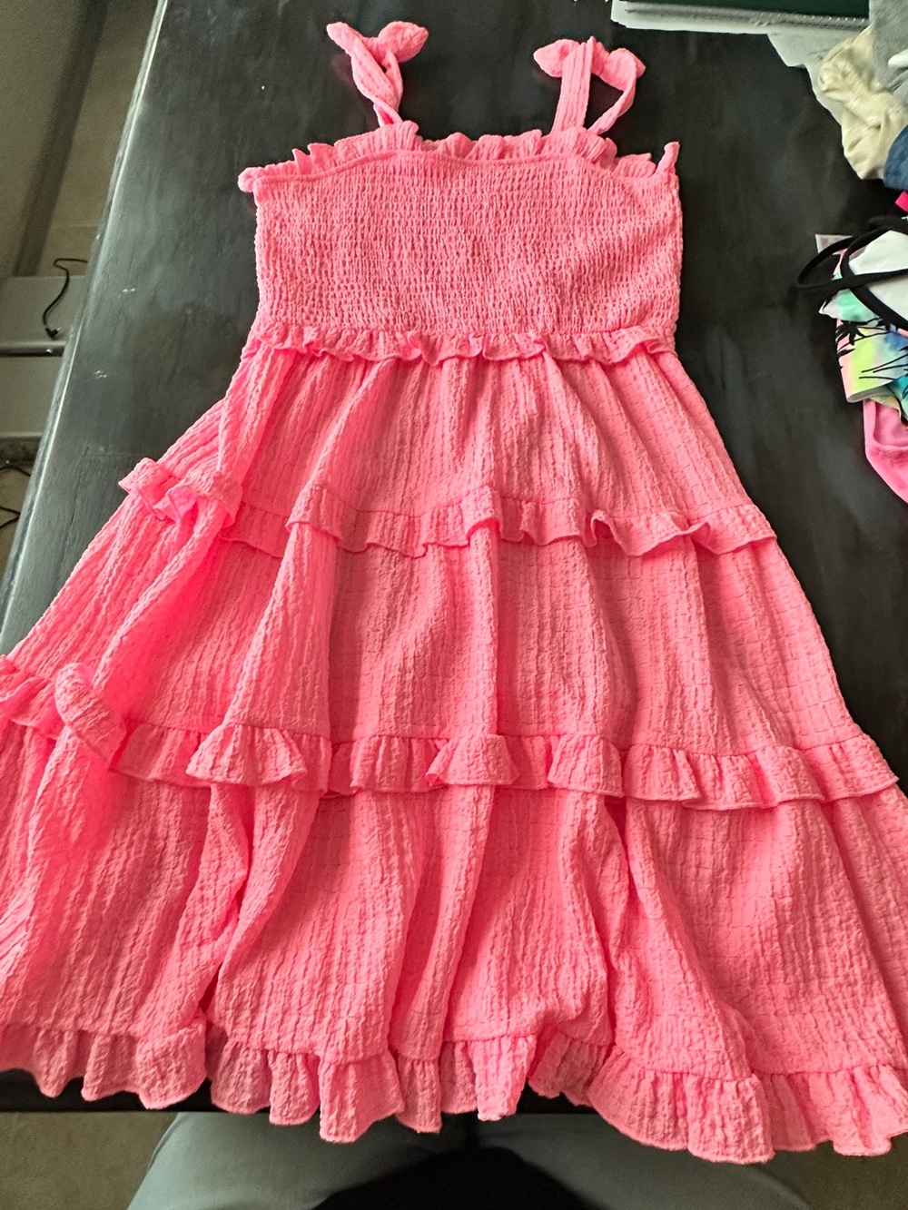 Planet Gold Bright Pink Ruffle Tiered Sundress